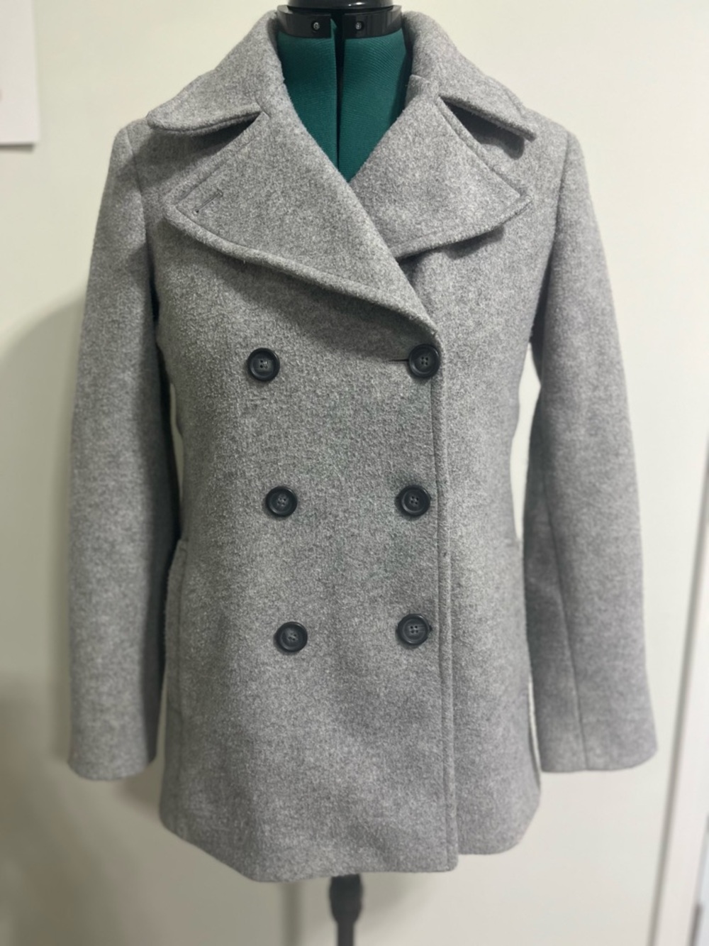 Old Navy Gray Double-Breasted Wool Blend Pea Coat